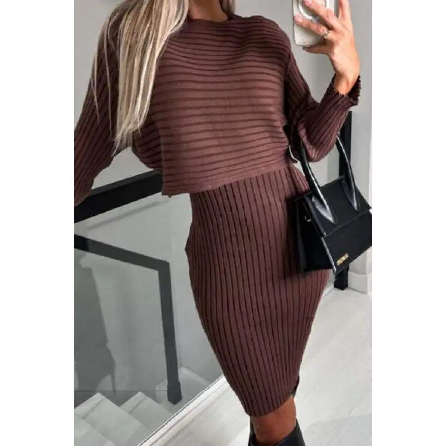 Ribbed Round Neck Top and Cami Dress Sweater Set