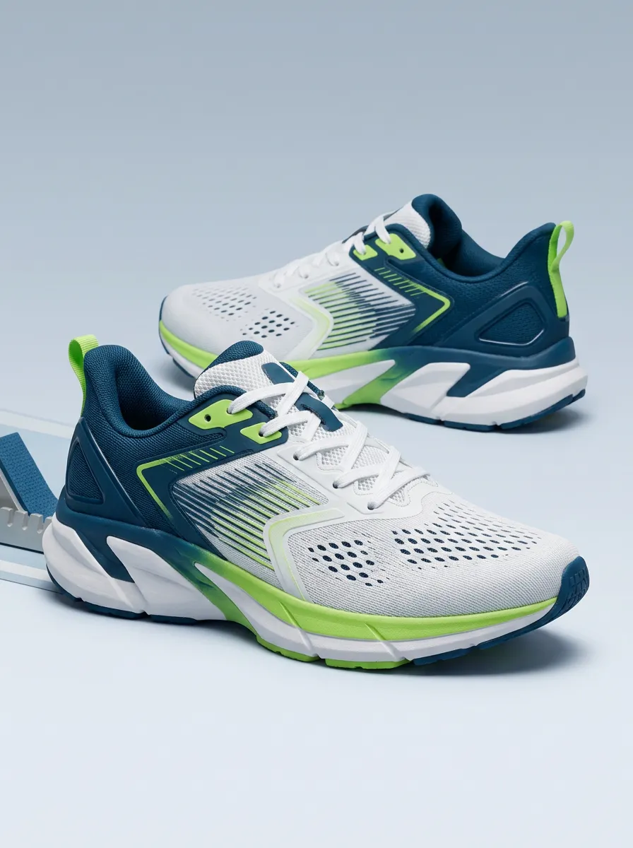Men's Sporty Blue and Neon Green Printed Running Shoes