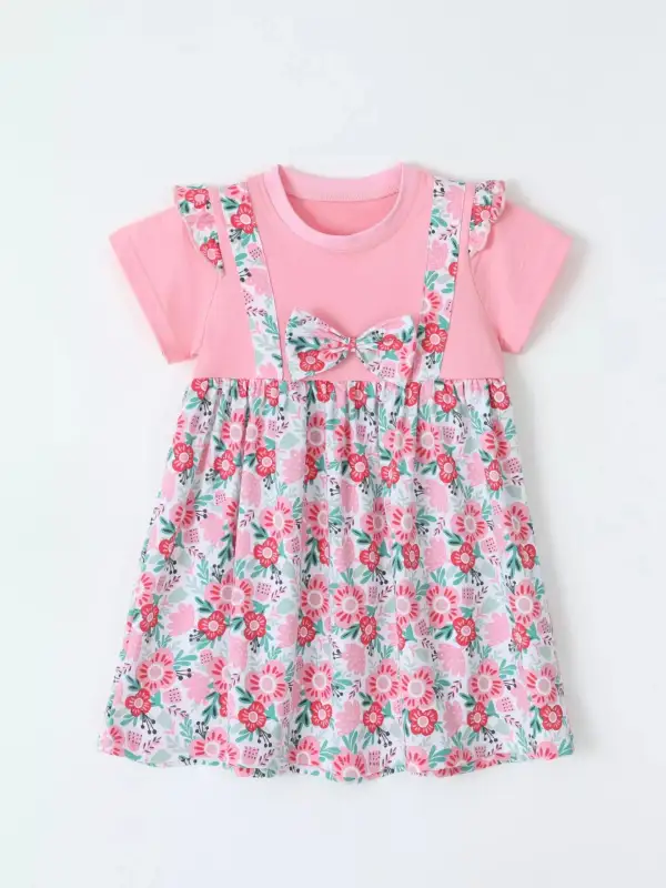 Girls Floral Print Bow Detail Dress