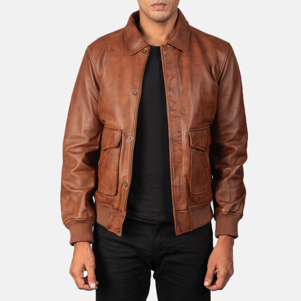 Men's Field Style Bomber Leather Jacket
