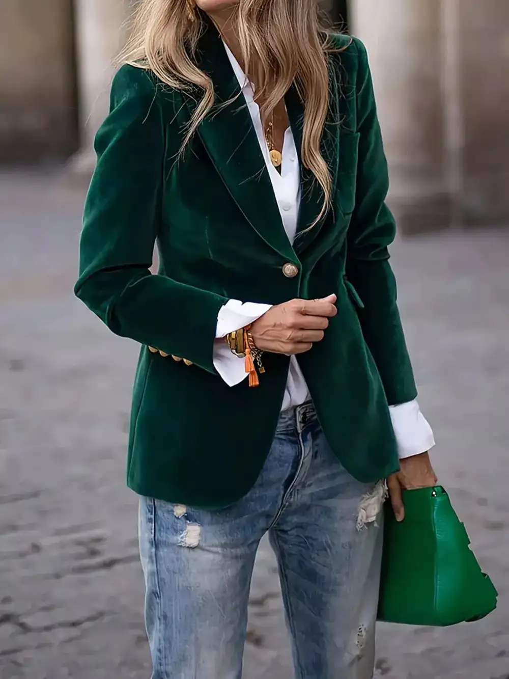 One Button Long Sleeve Blazer