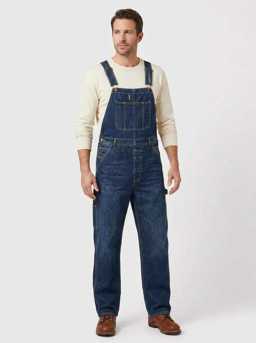 Men's Casual Workwear Vintage Denim Dungarees Overalls