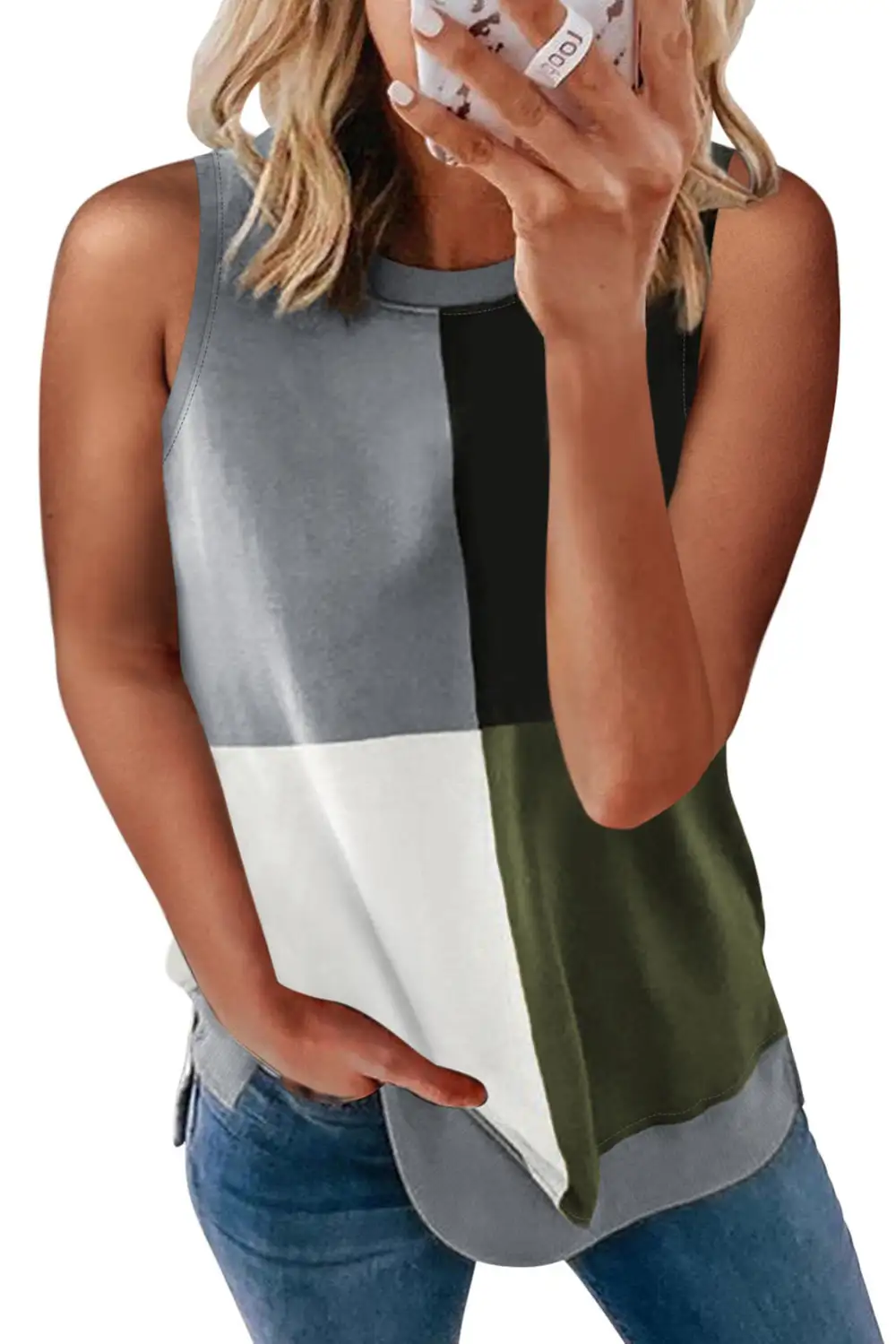 Wine Crew Neck Color Block Tank