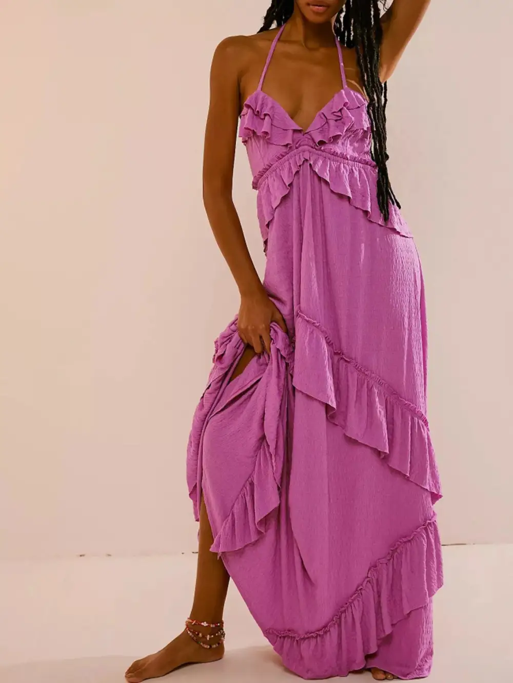Polished Detail Ruffle Maxi Dress