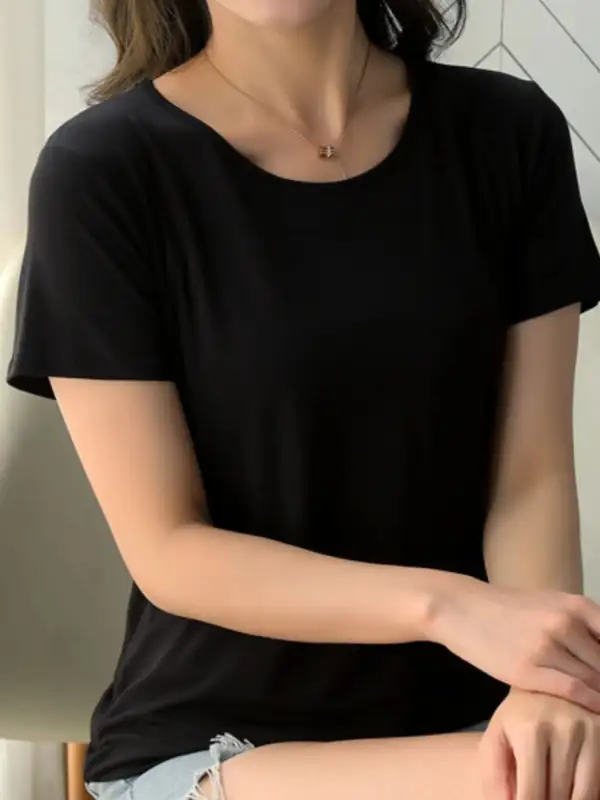 Delicate Round-Neck Short-Sleeve T-Shirt