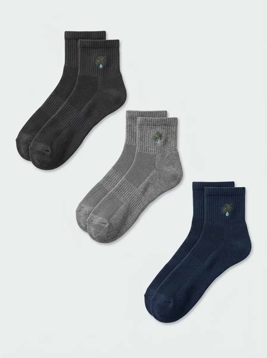 Men's Pine Needle Embroidered Ankle Socks Set