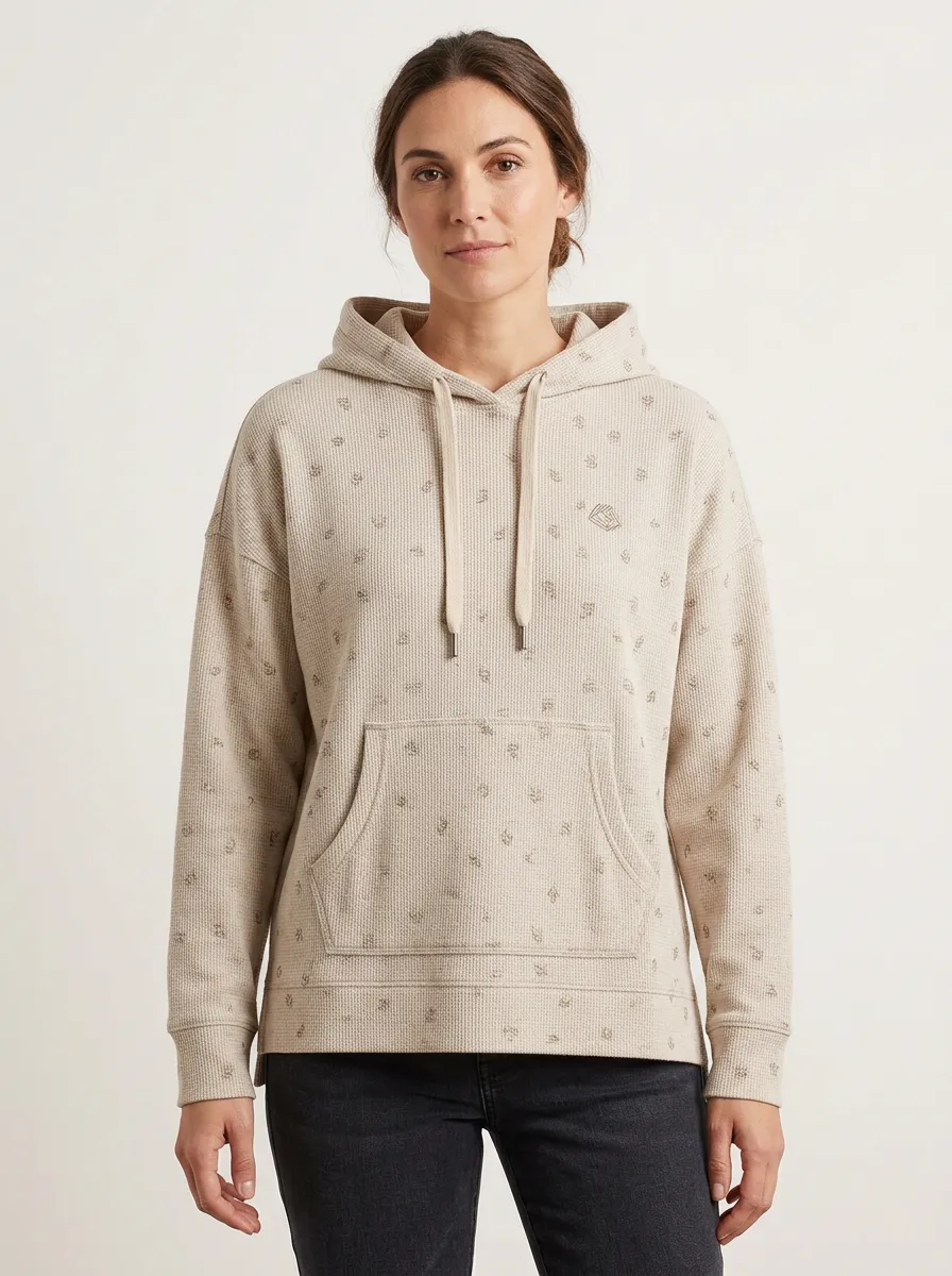 Women's Floral Waffle Textured Minimal Graphic Hoodie
