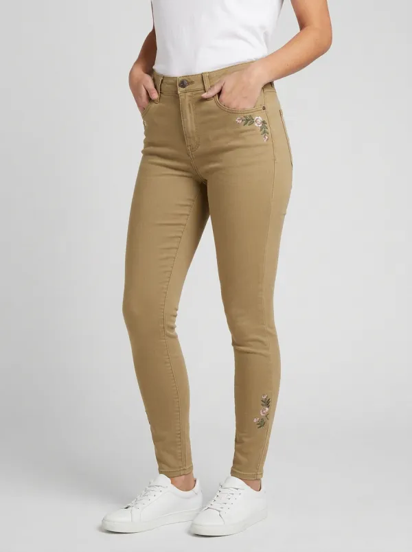 Women's Floral Embroidery Pattern Printed Slim-Fit Jeans