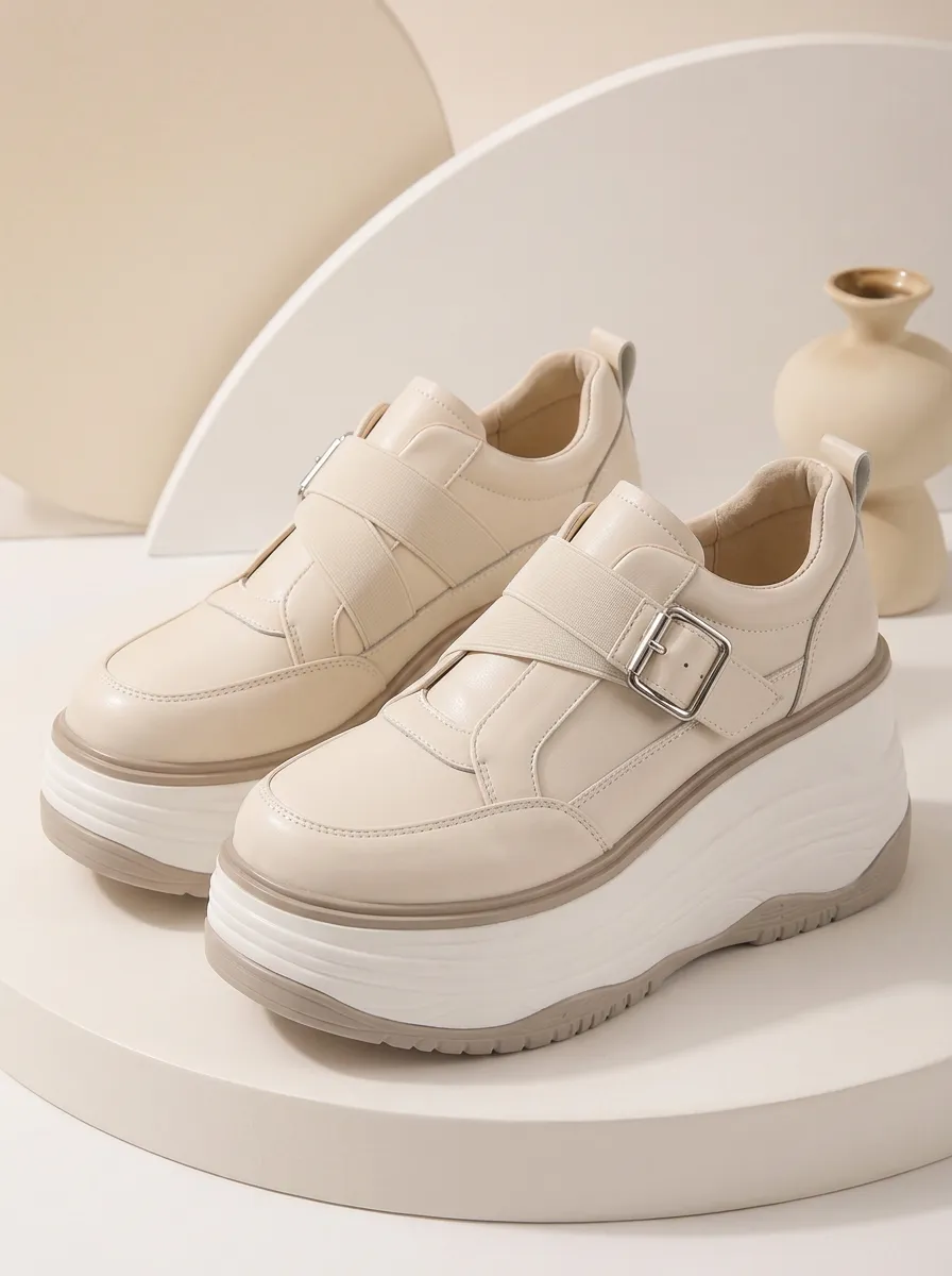 Buckle-Strap Low-Top Women's Chunky Platform Shoes