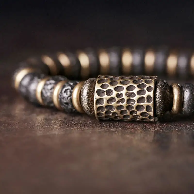 Vintage Lava Rock Beads Copper Bracelet