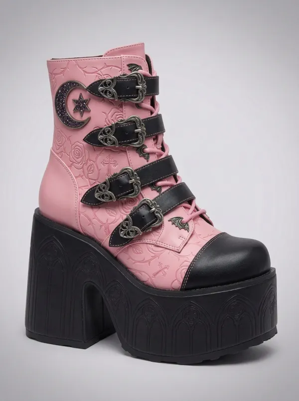 Nightfall Rose Moon Buckle Punk Look Women's Gothic Platform Boots