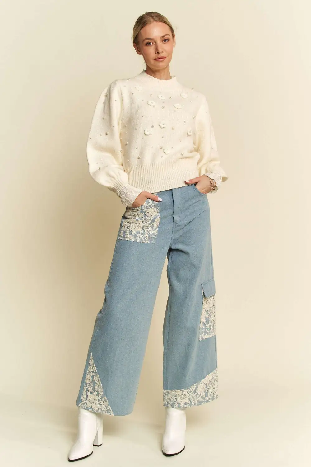 Ribbed Tiered Denim Jeans