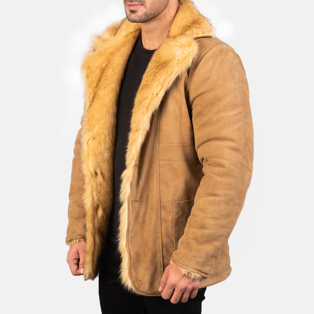Men's Suede Leather Fur Trim Coat