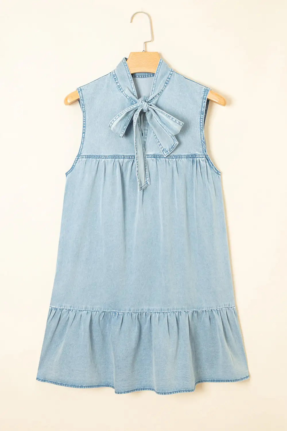 Layer Friendly Ruffle Trim Tie Detail Mini Dress