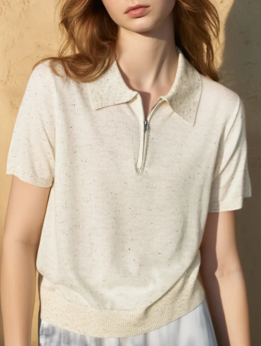 Knit Polo Zip Short Sleeve Top