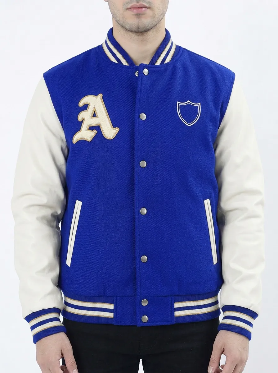 Men's Letter A Shield Embroidered Wool Baseball Jacket