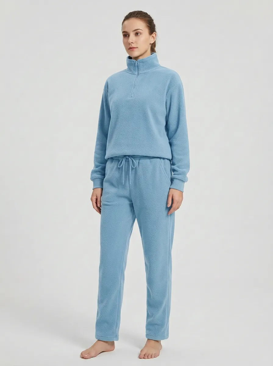 Women's Quarter-Zip Pullover And Straight-Leg Trouser Fleece Lounge Set