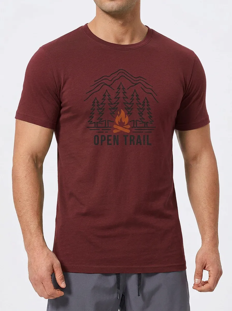 Men's Camping Hiking Lover Open Trail Mountain Pine Printed T-shirt