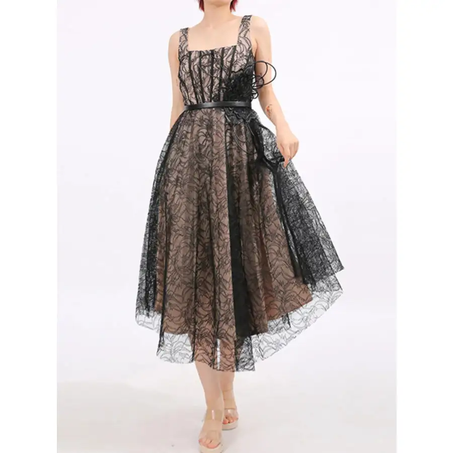 Lace Square Neck Midi Dress