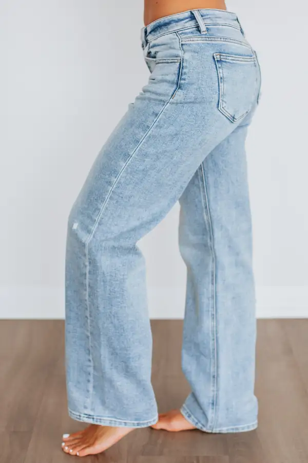 Women's Low Rise Wide Leg Distressed Jeans