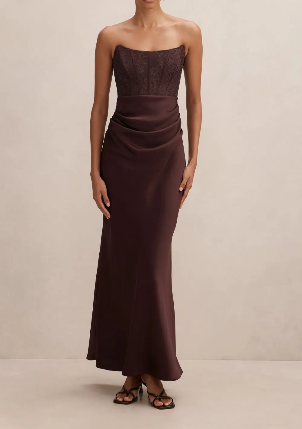 Burgundy Lace Corset Sleeveless Maxi Dress