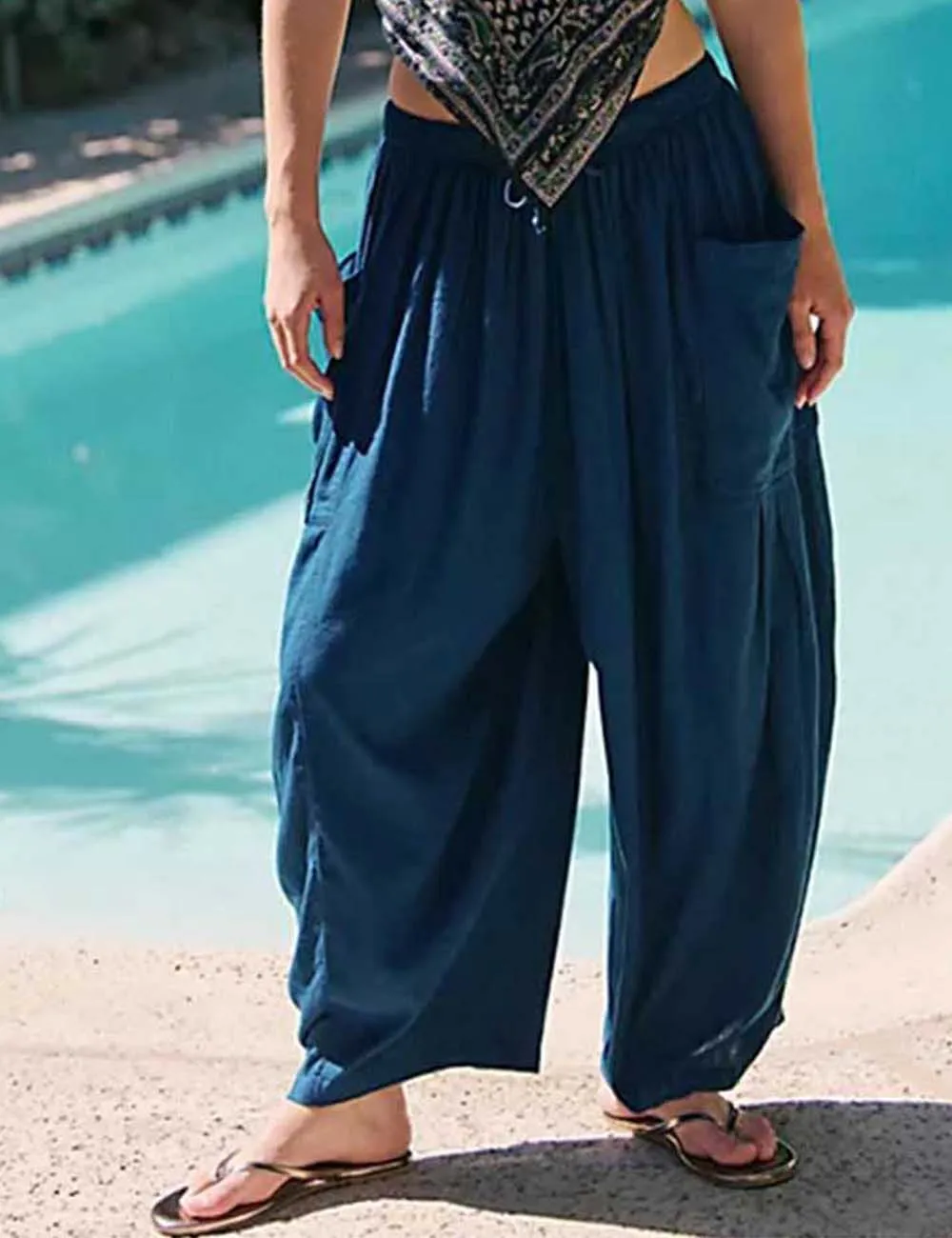 Elastic Waist String Tie Pocket Cozy Pants