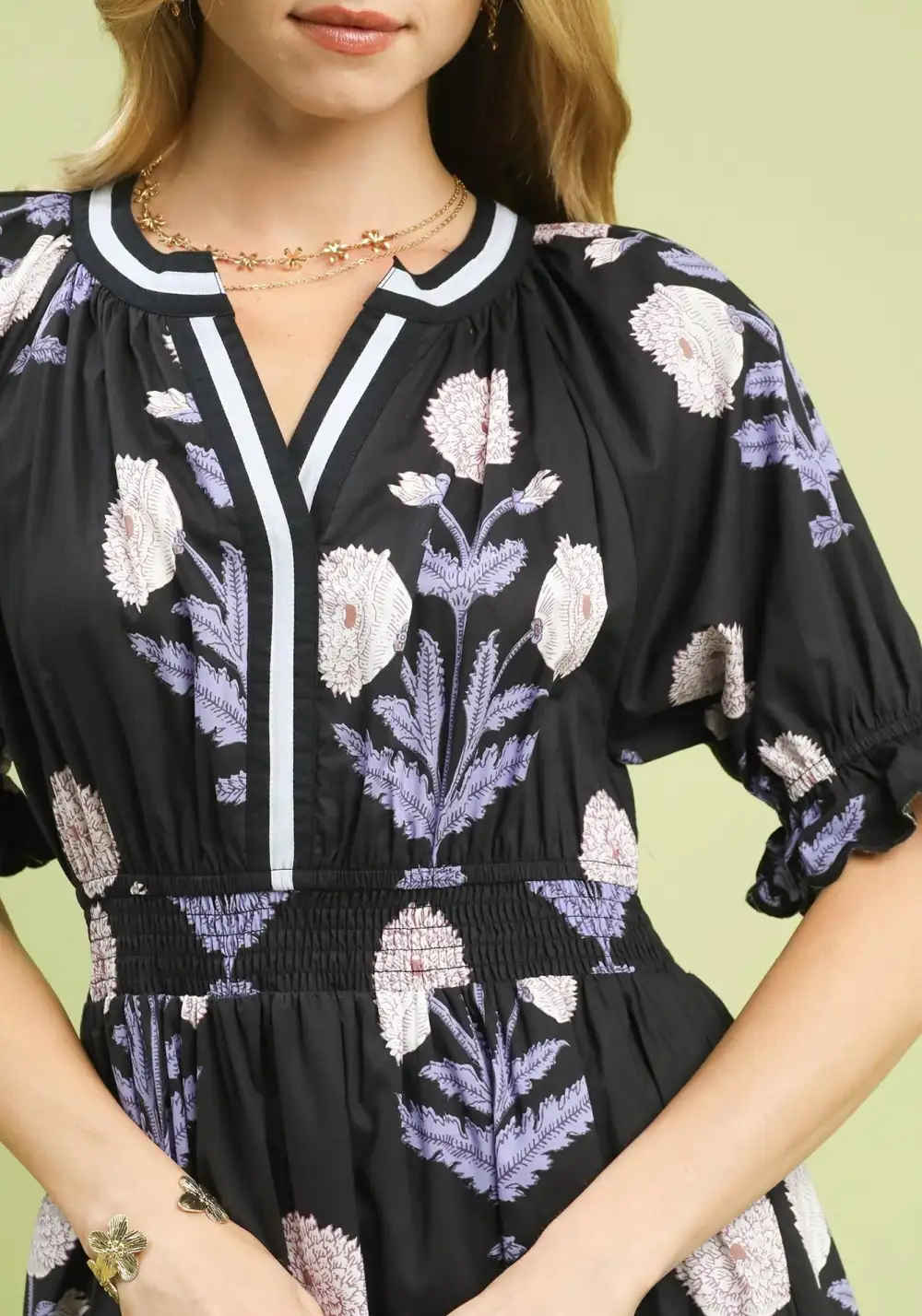 Floral Striped Smocked Tiered Dress
