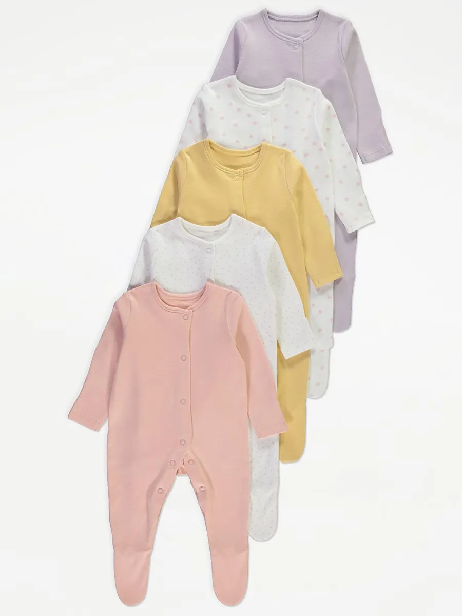 Long Sleeve Sleepsuits 5 Pack