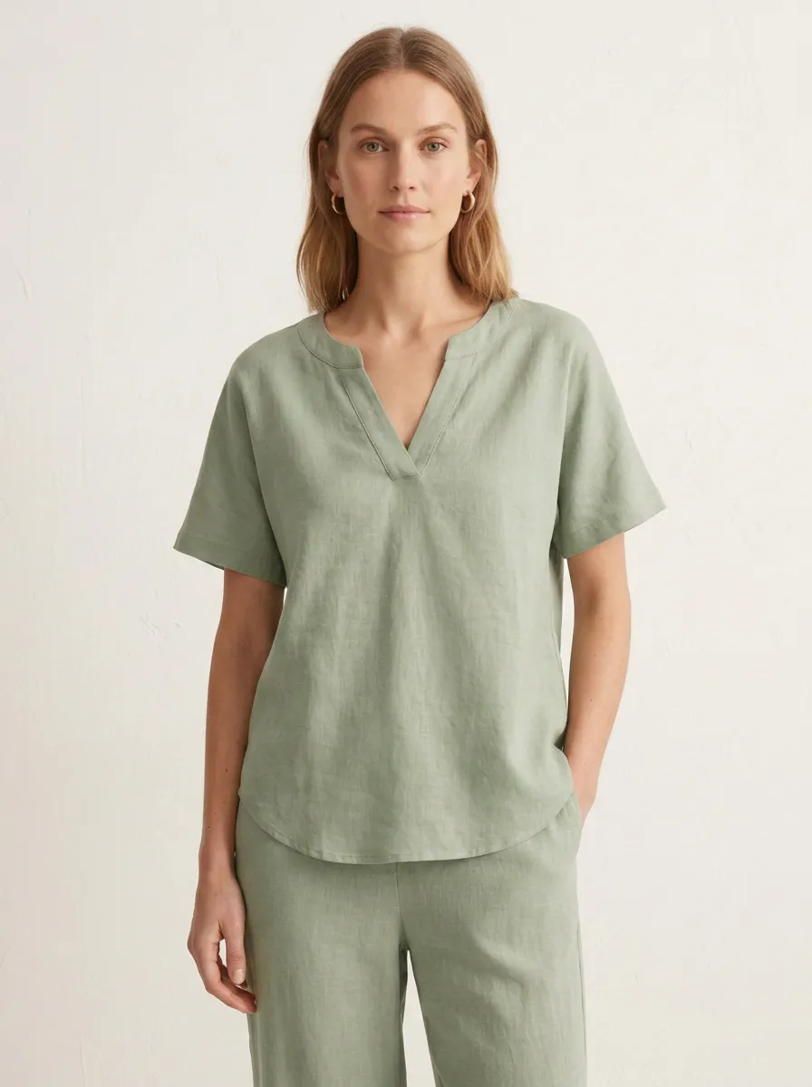 Refined Short-Sleeve Button-Front Women's V-Neck Shirt