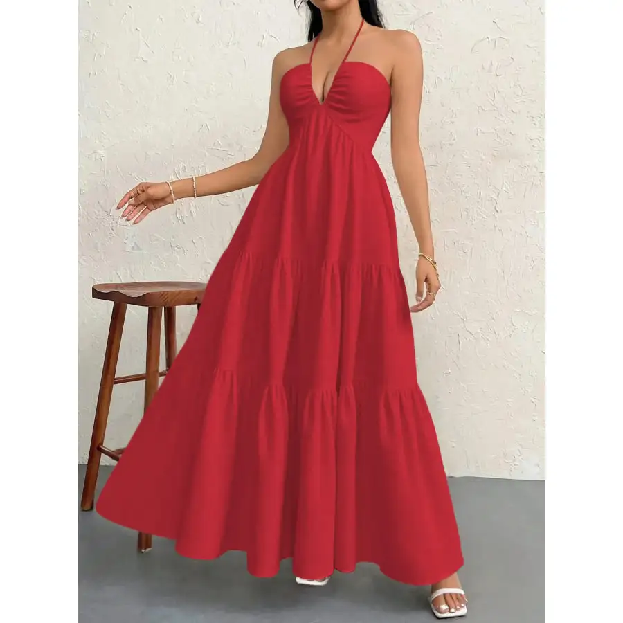 Halter Neck Tiered Maxi Dress