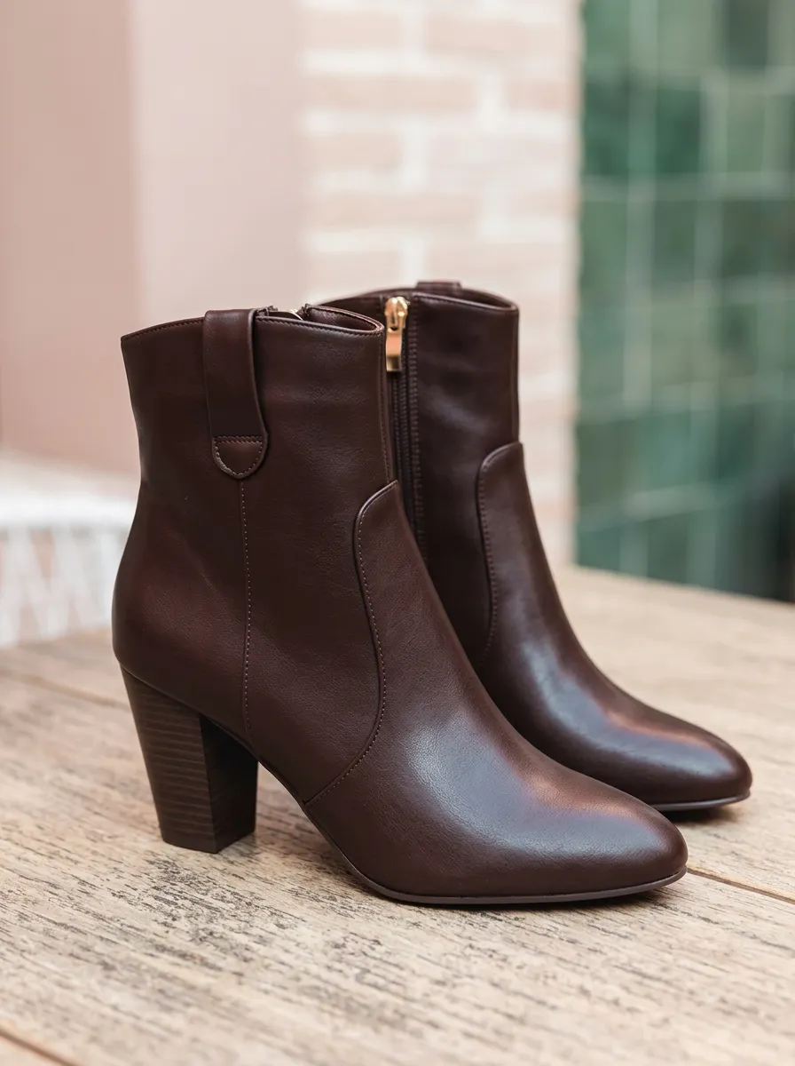 Refined Block-Heel Leather-Look Women's High-Heel Ankle Boots