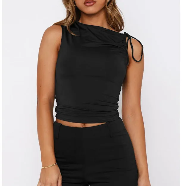 Tied Ruched Solid Color Tank