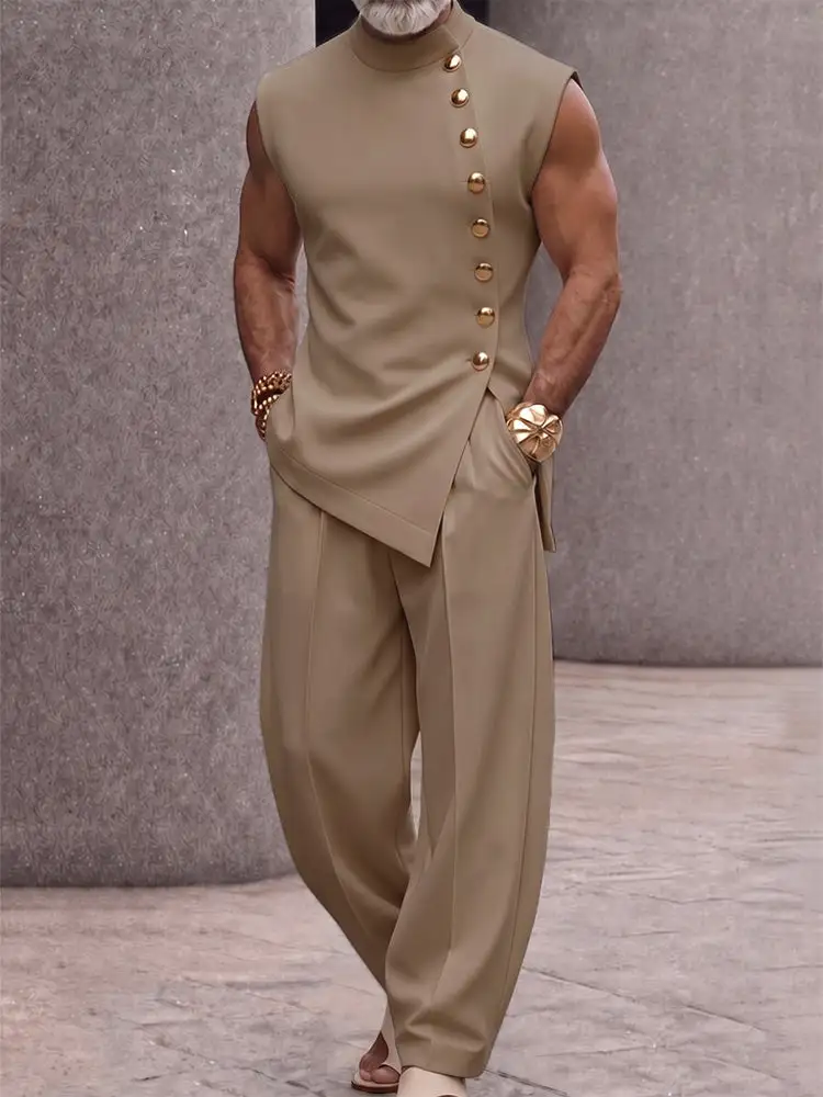 Button Sleeveless Top & Pants Set