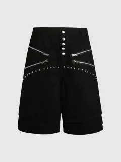 Wide-Leg Zipper-Detail Shorts