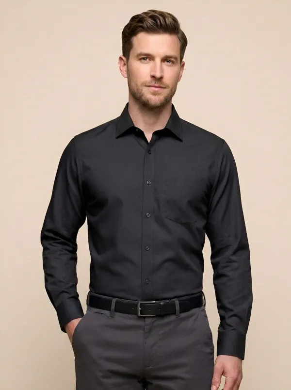 Men's Non-Iron Cotton Triangle Logo Embroidered Dress Shirt