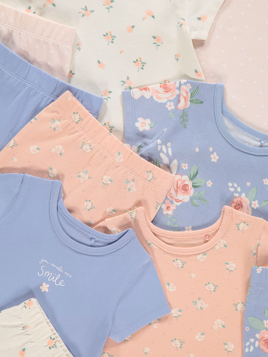 Blue Floral Short Sleeve Tops and Leggings 5 Pack detail 1