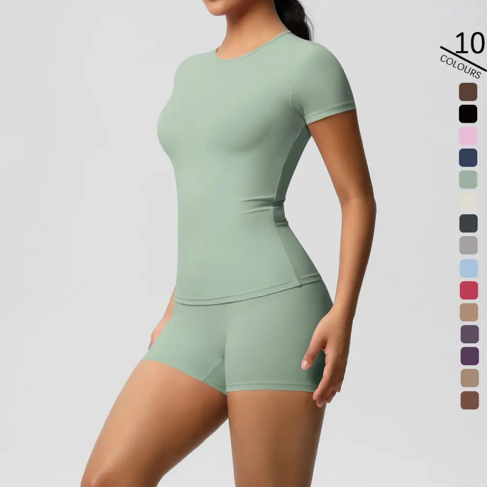 Gym Leggings Set Short Sleeve Breathable Stretchy Yoga Fitness