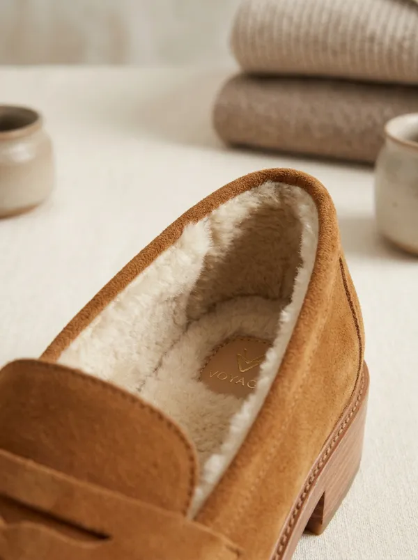 Women's Trail Faux Fur Lined Winter Suede Wood Sole Loafers