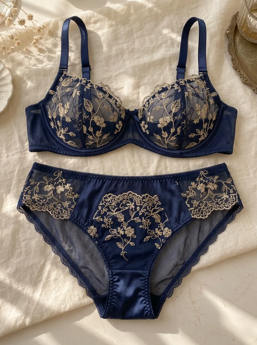 Women's Floral Embroidery Mesh Floral Lace Lingerie Set