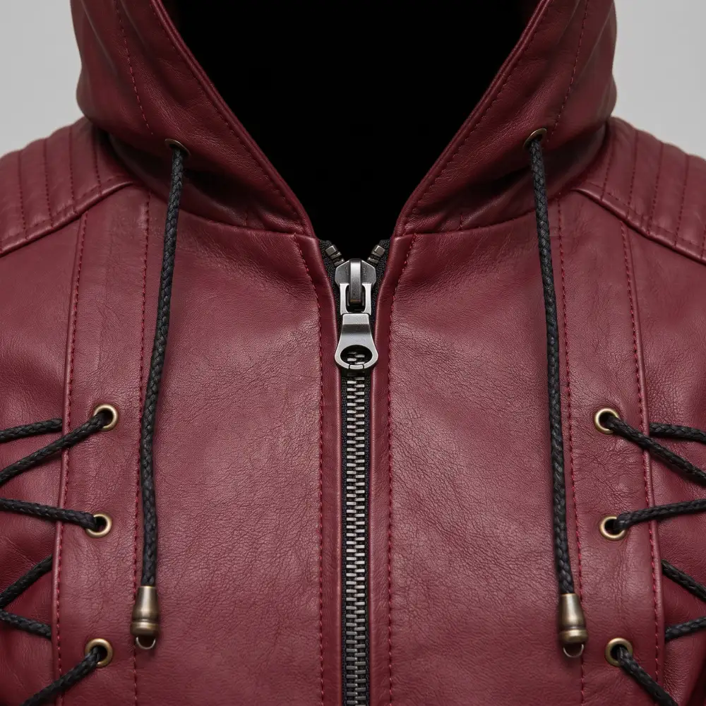 Refined Leather Biker Hooded Multi Pocket Jacket