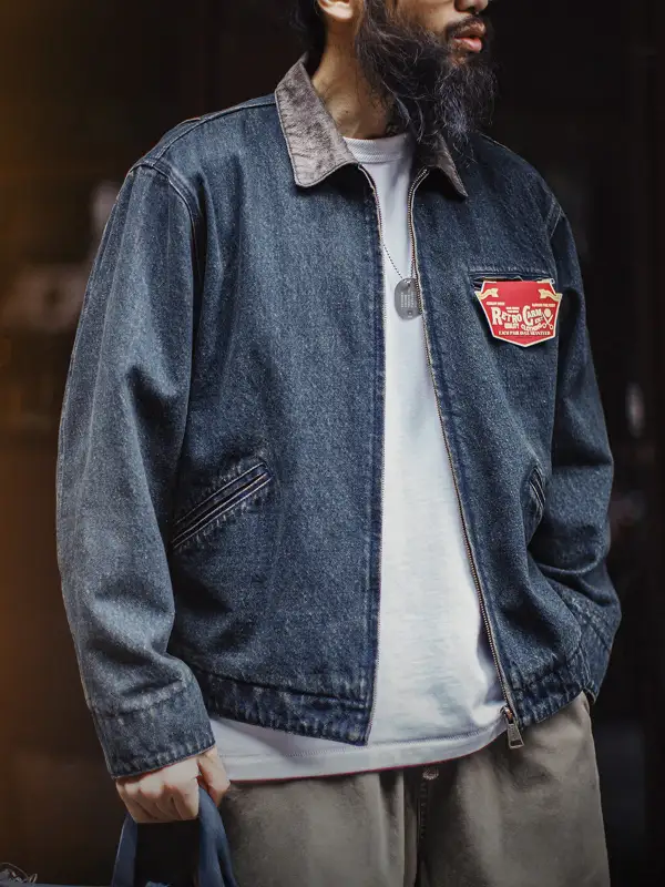 Men's Denim Suede Texture Casual Jacket
