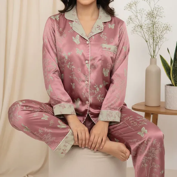Contrast Butterfly Floral Ice Silk Pajama Set