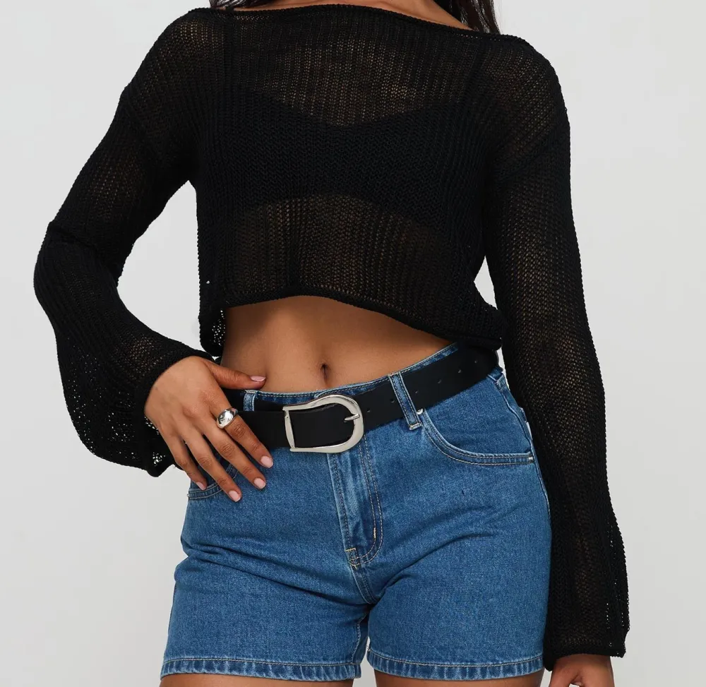 Black Sheer Cropped Sweater
