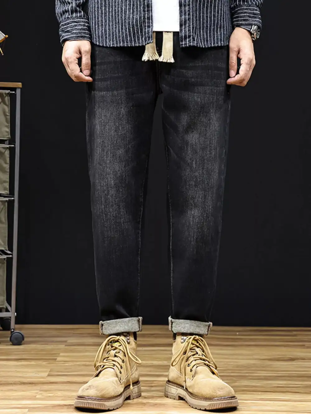 Drawstring Relaxed Fit Stretch Jeans