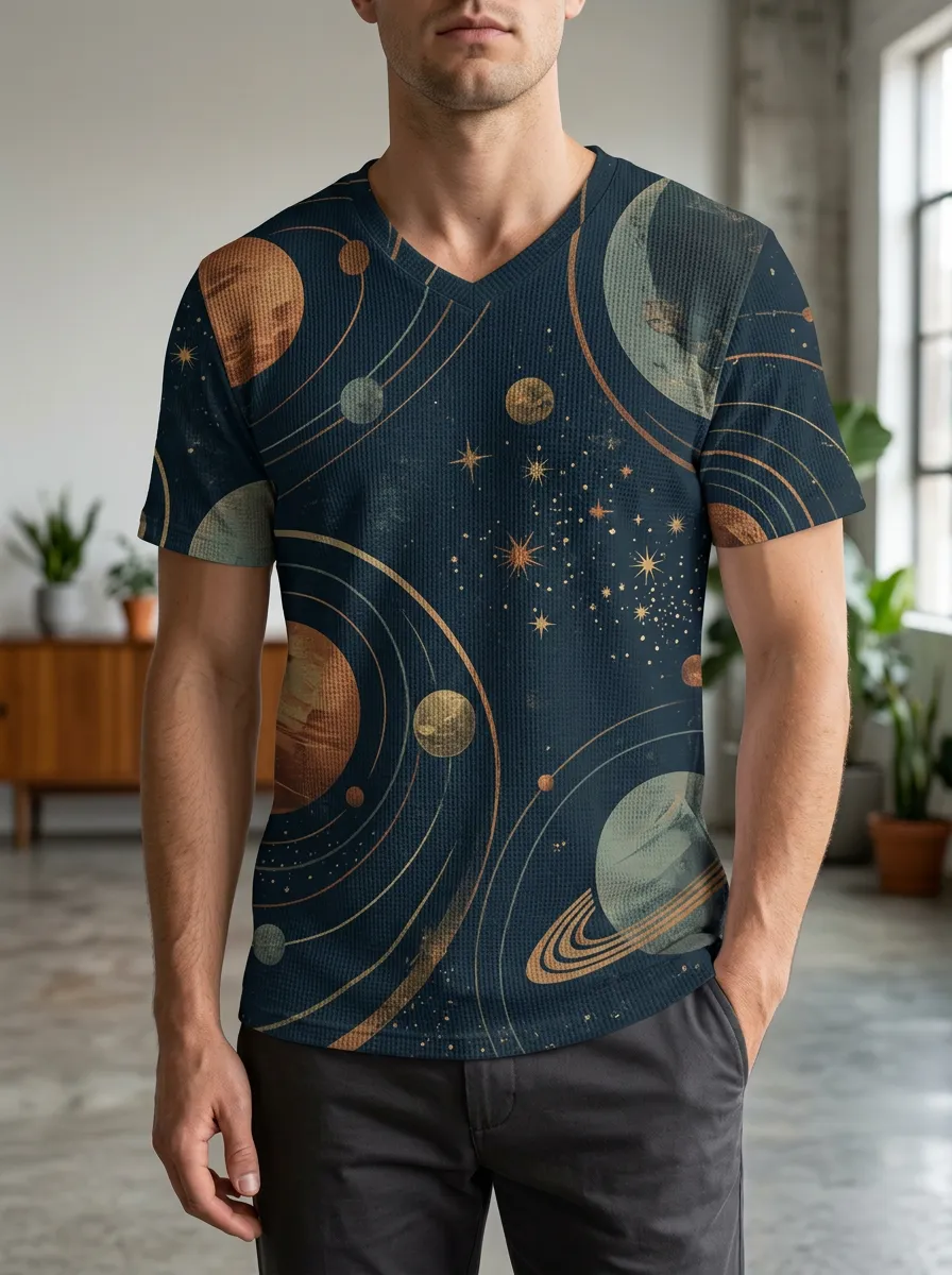 Men's Stellar Astronomy Lover Solar System Planets V-Neck T-Shirt