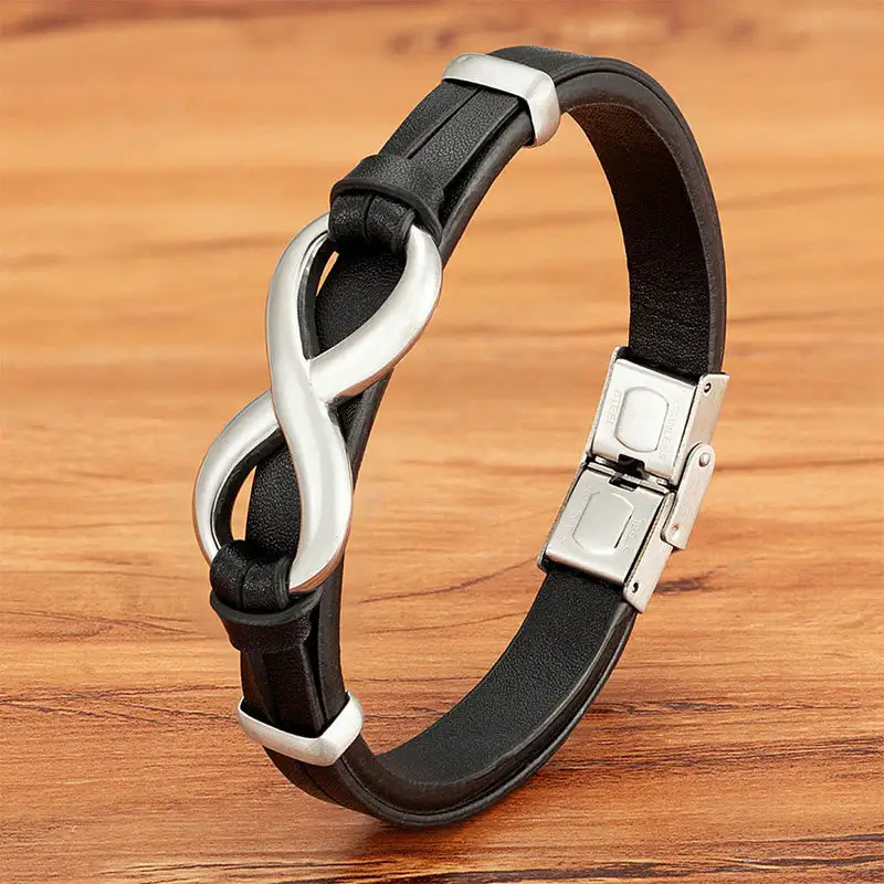 Infinitely Design Titanium Steel Leather Bracelet