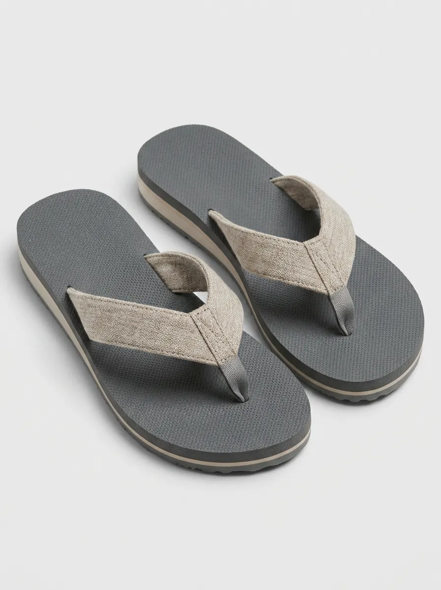 Men's Casual Beachwear Grey Canvas Strap Flip Flops