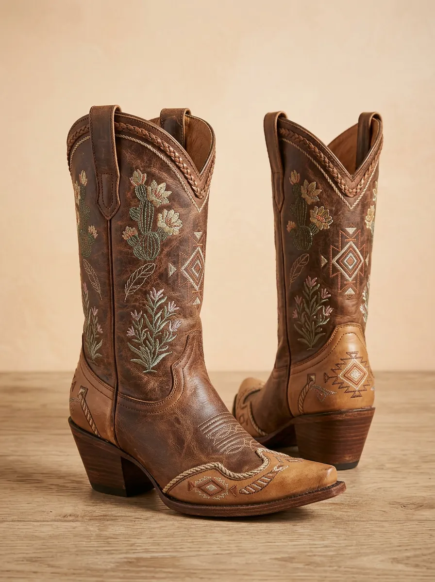 Unisex High-Plains Cactus Floral Geometric Classic Look Western Cowboy Boots