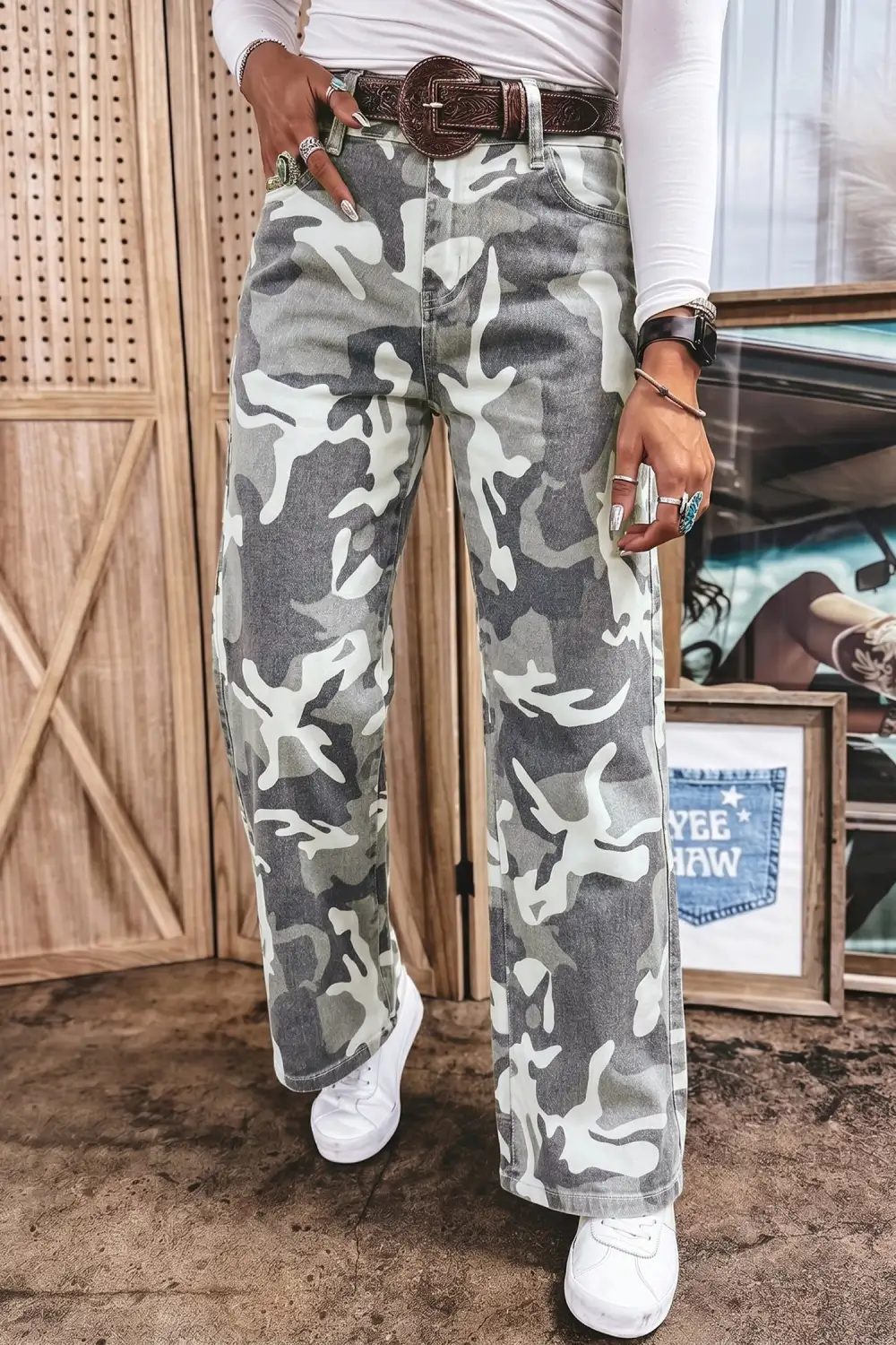 Women's Camo Pattern Cotton Denim Shift Jeans