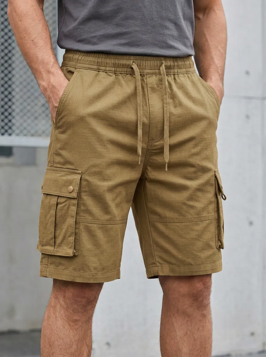 Casual Pocketed Drawstring Utility Cargo Shorts